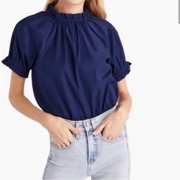 Hill House Kit Short Sleeve Top in Navy Cotton Poplin Size Large EUC - Picture 3 of 9